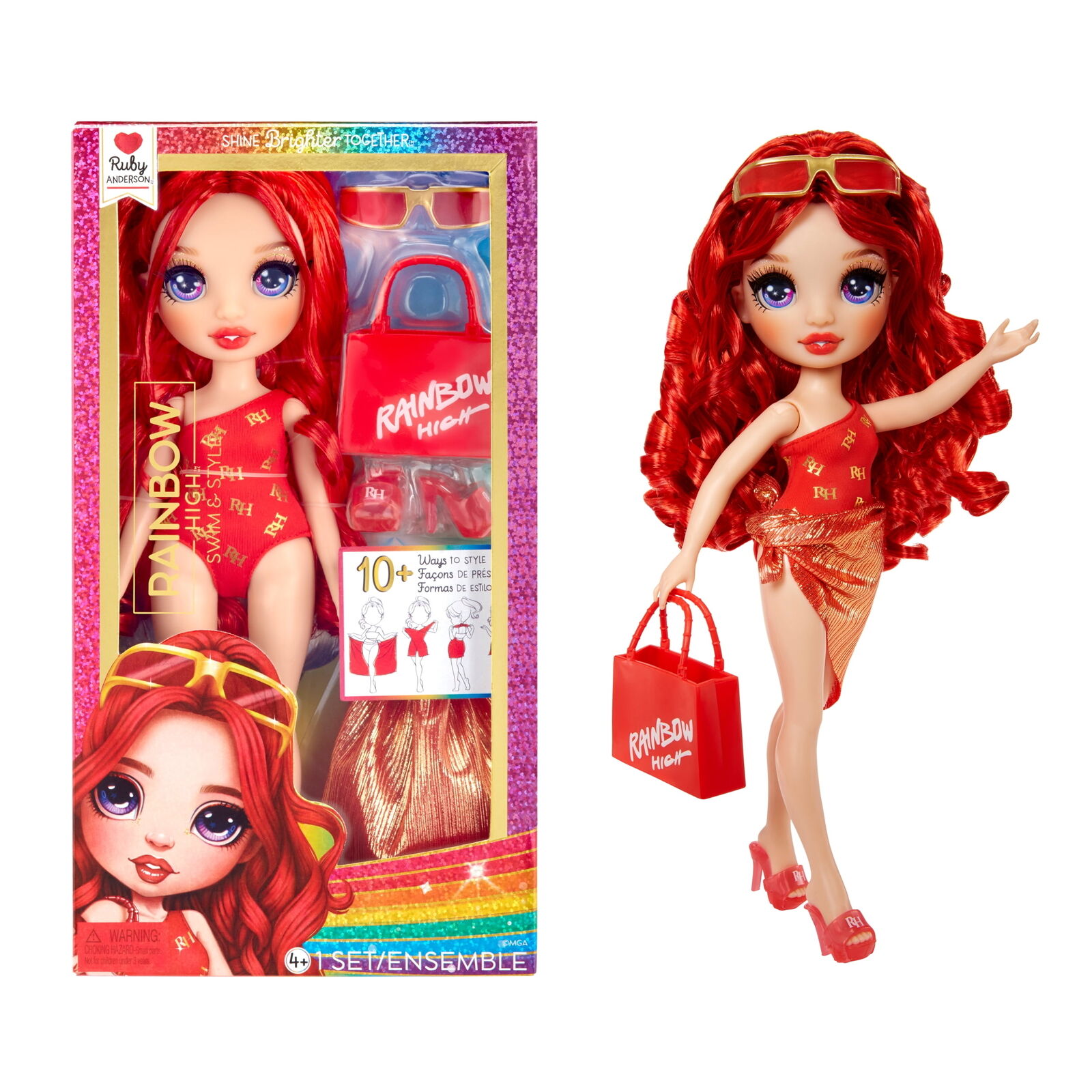 Rainbow High Swim & Style Ruby, Red 11” Doll, Removable  Play Accessories