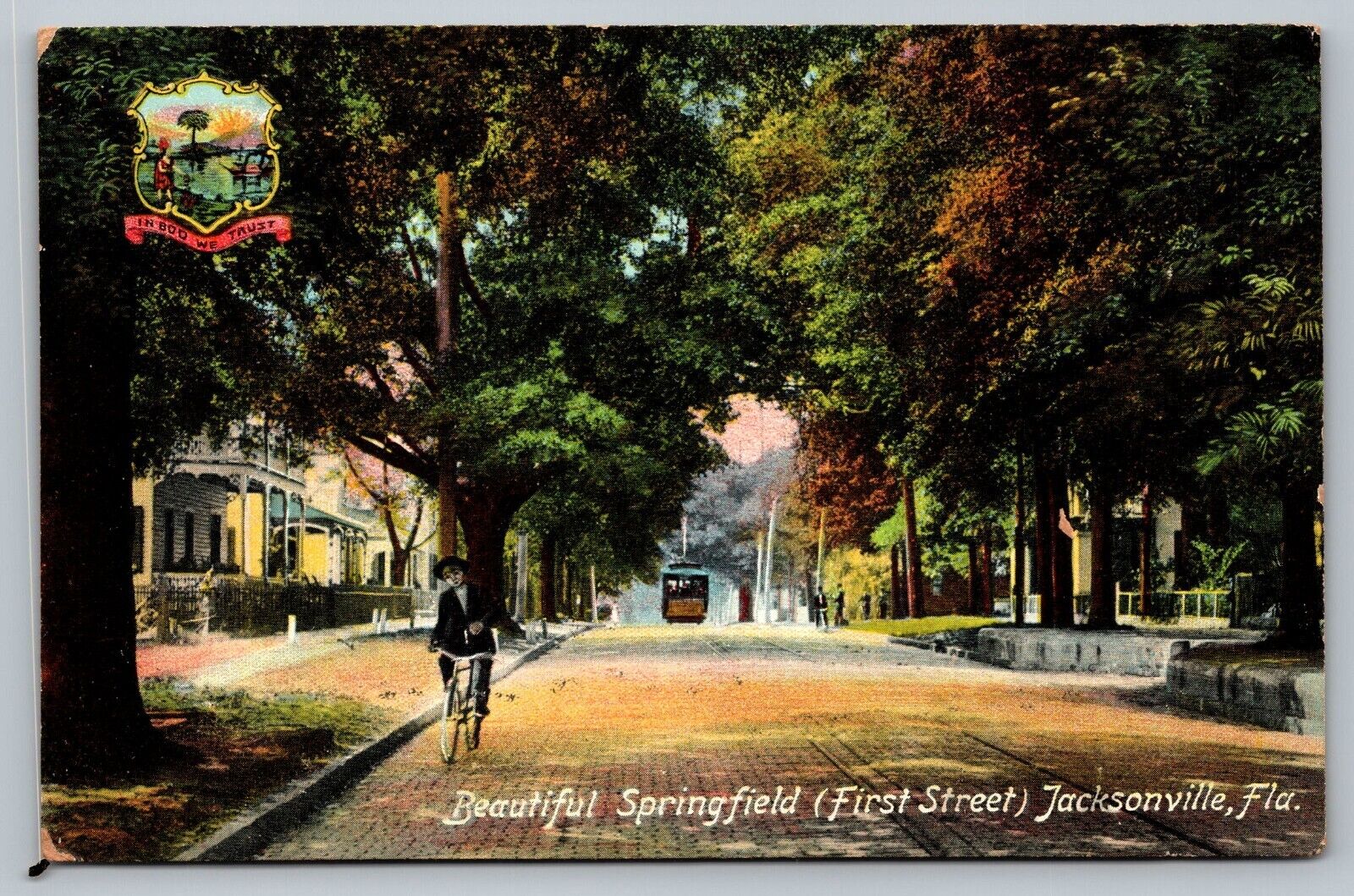 Postcard Springfield First Street Jacksonville Florida Antique Bicycle