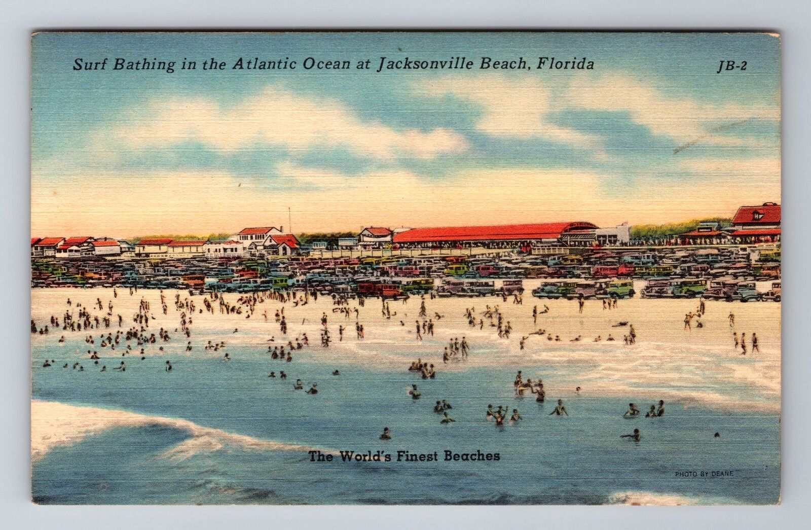 Jacksonville Beach FL-Florida, Surf Bathing, Atlantic Ocean, Vintage Postcard