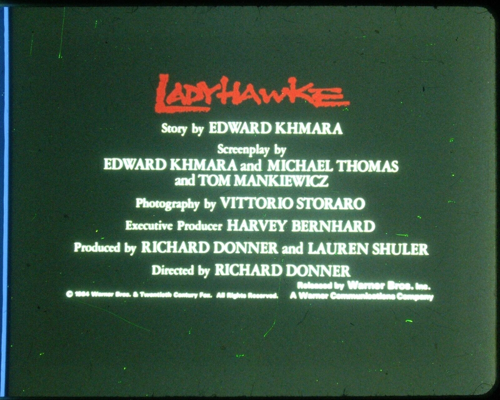 Ladyhawke 35mm Film Clip Slide Movie Credits Story by Edward Khmara LH-26