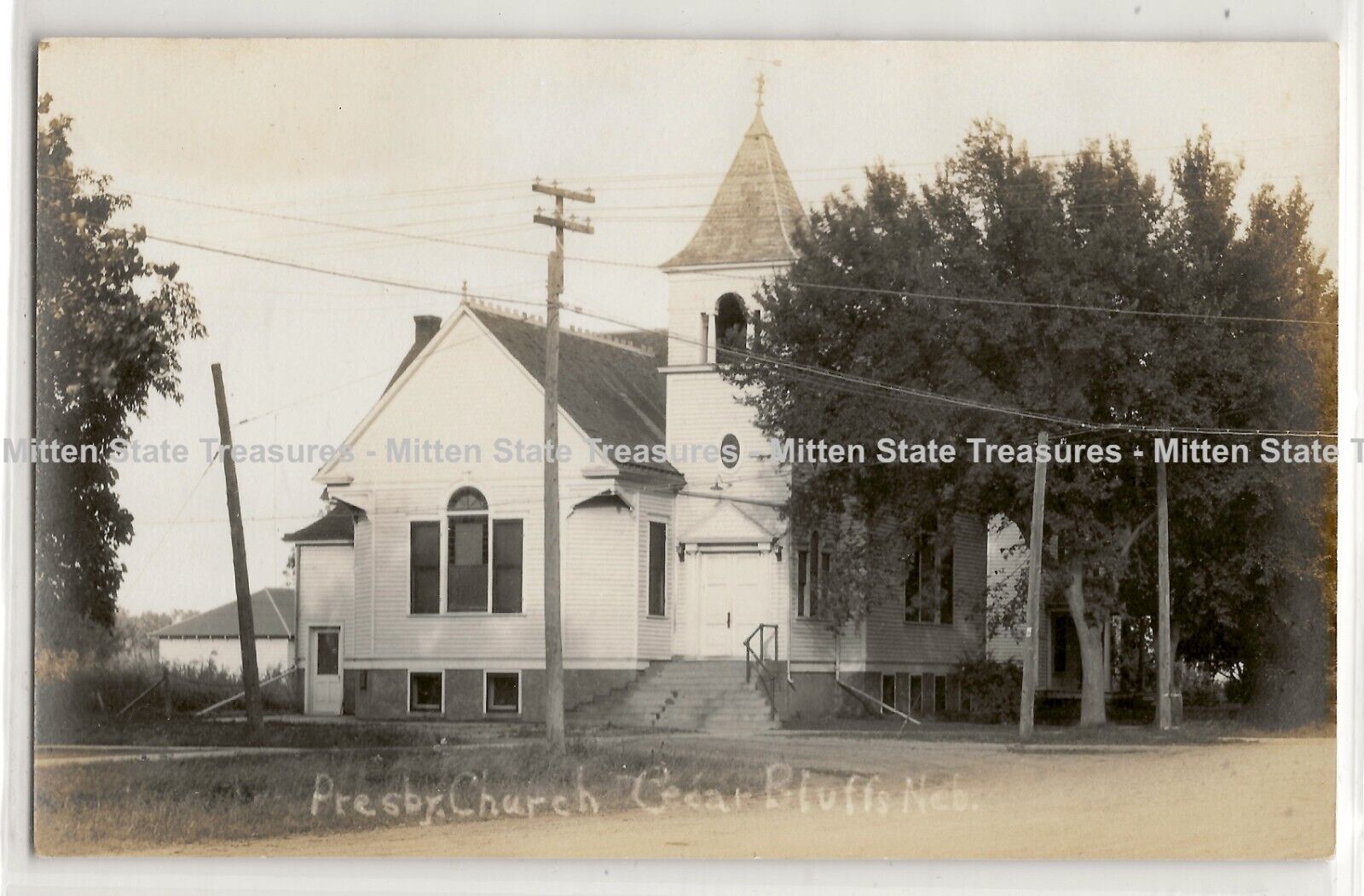 Presbyterian Church, Cedar Bluffs, Nebraska, history photo postcard RPPC %