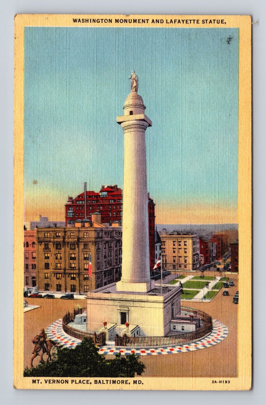 Baltimore MD-Maryland, Monument, Lafayette Statue, Vintage c1946 Postcard