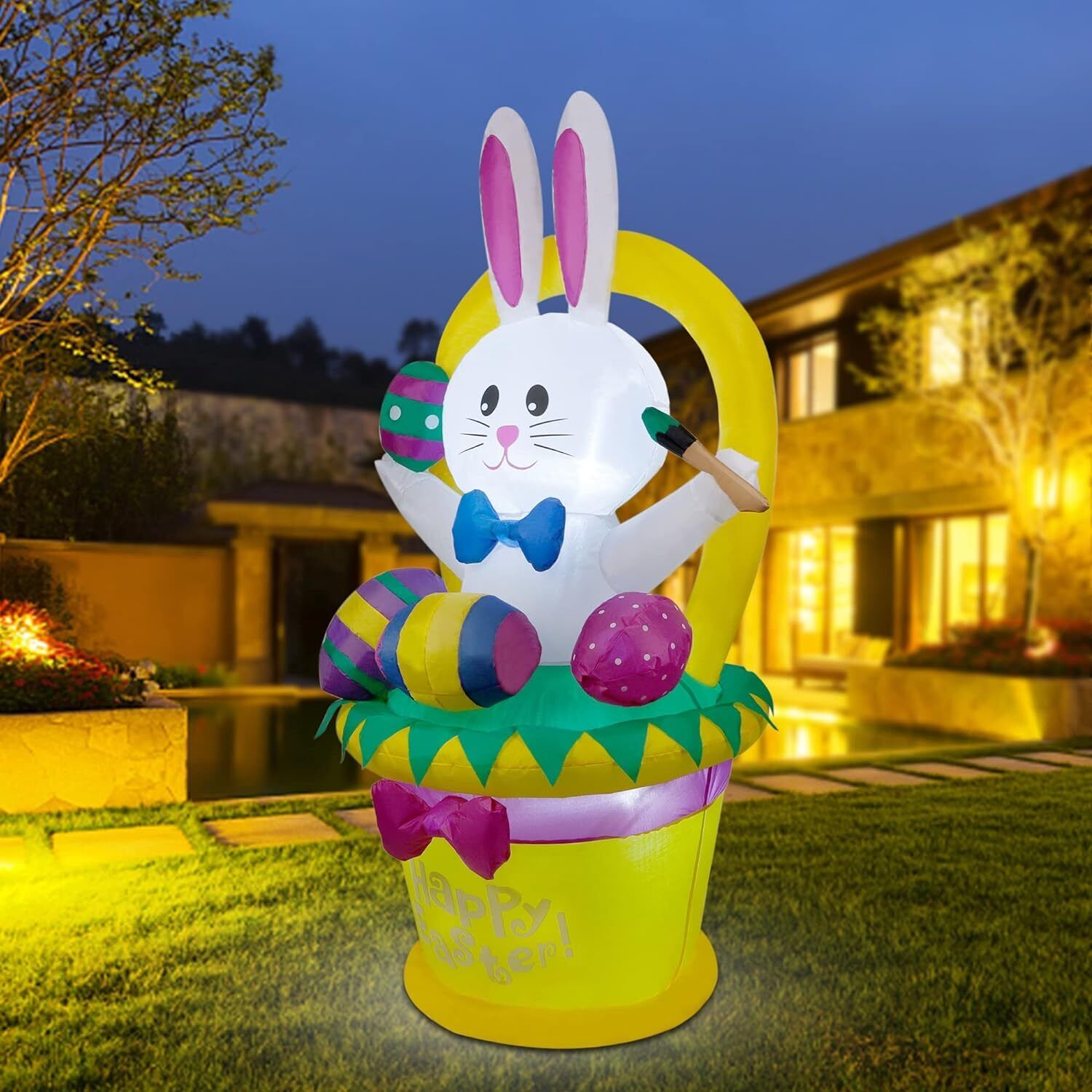 5 FT Easter Inflatable Bunny Outdoor Decoration with Basket Easter Eggs Lawn US