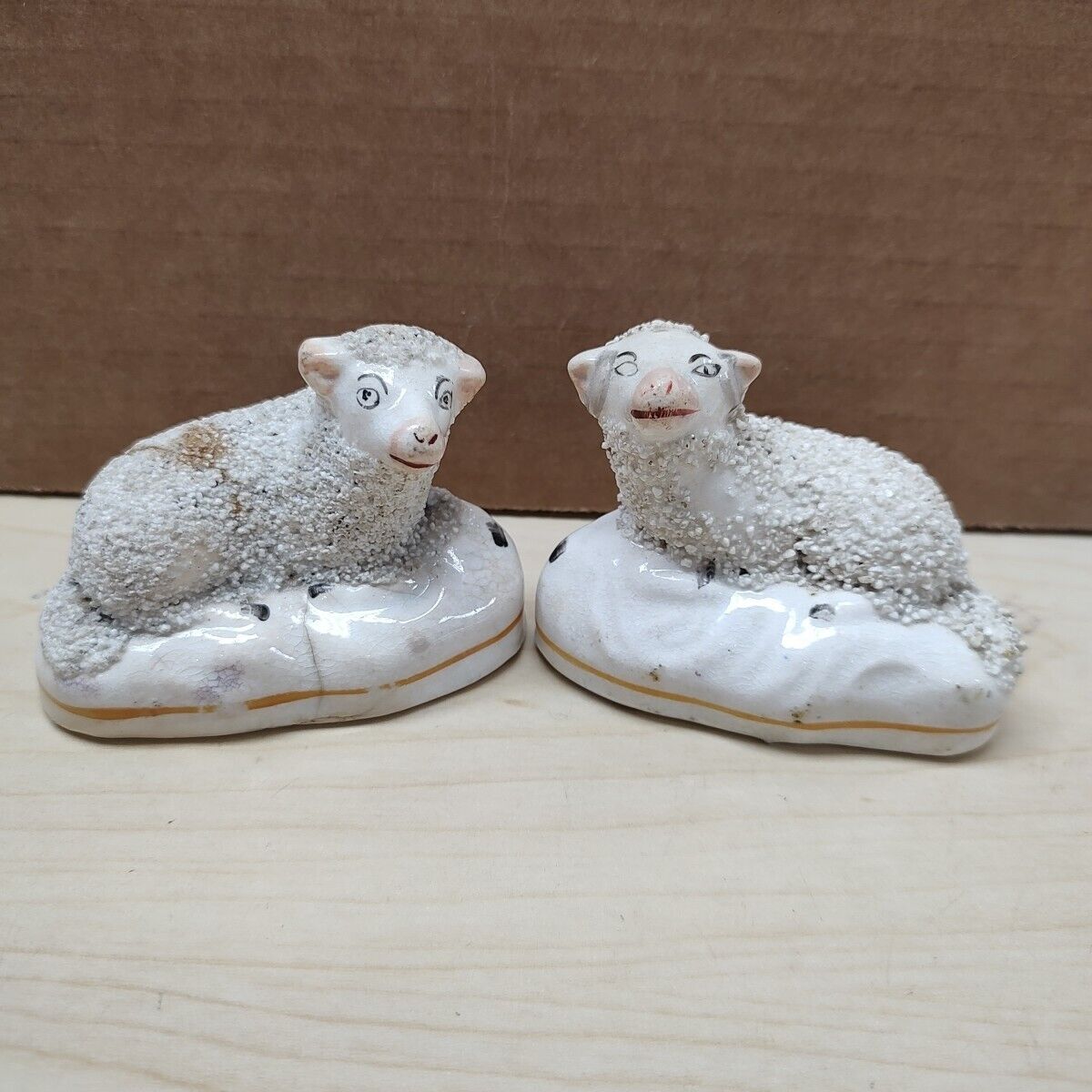 Vintage Pair Of Staffordshire Confetti  Recumbent Sheep