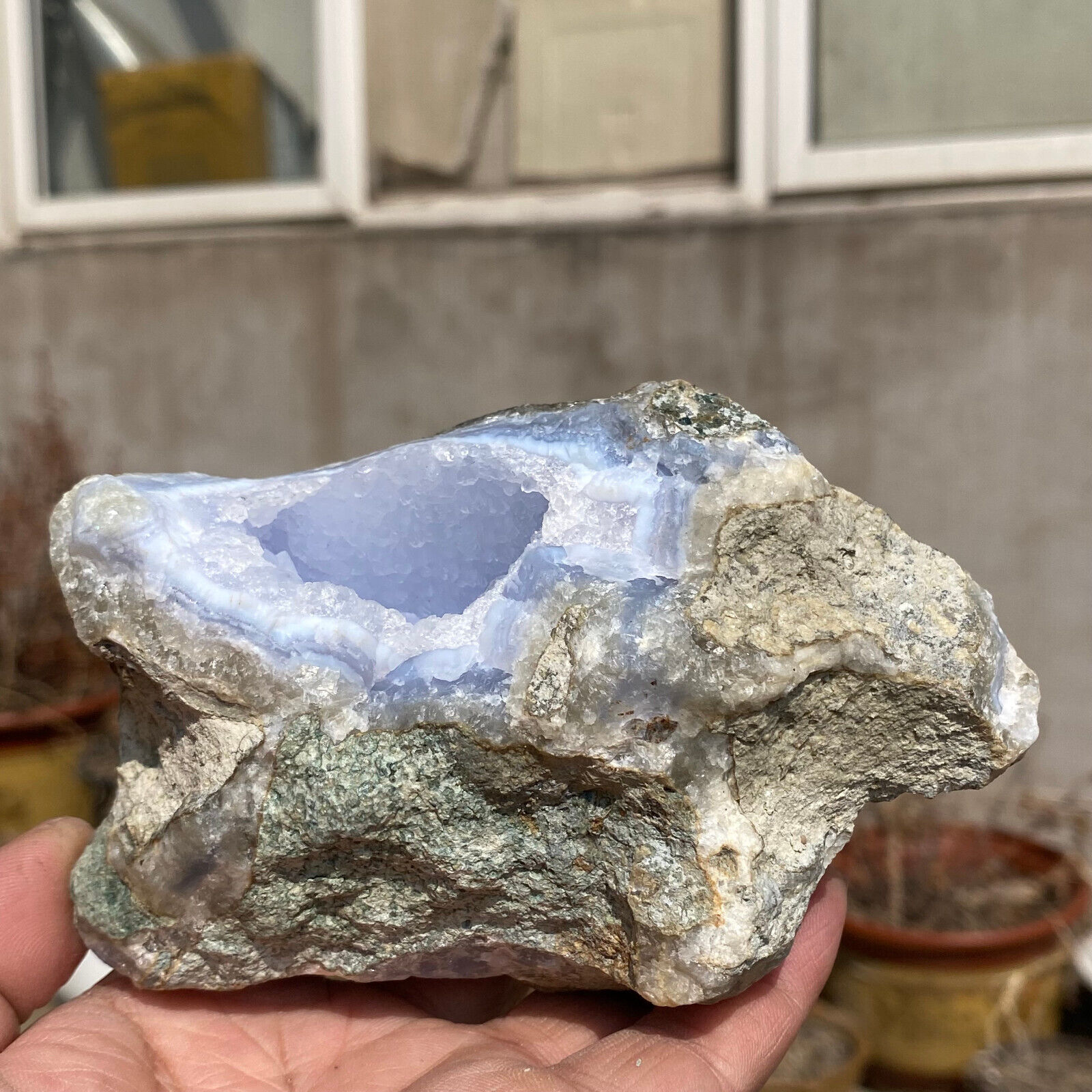 720g Beautiful Blue Chalcedony Quartz Banded Agate Crystal Raw Specimen Türkiye