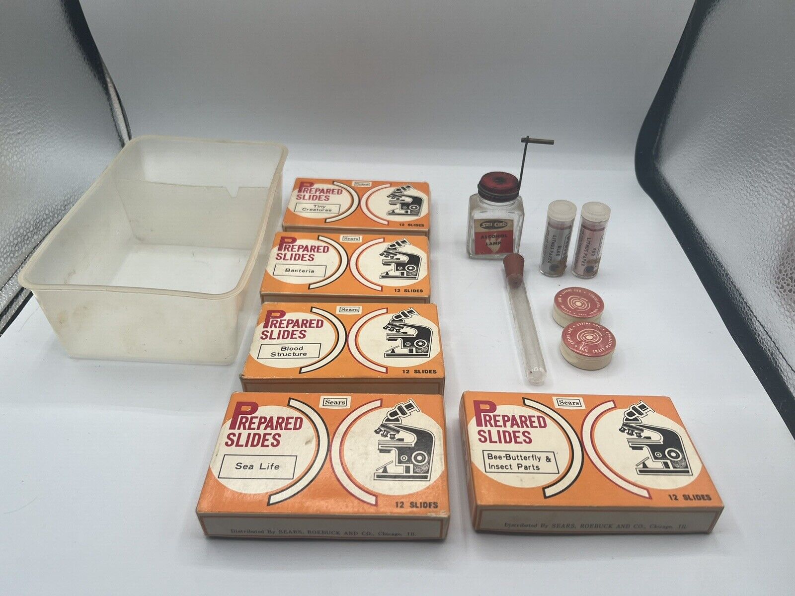 Vintage Sears Science Lab Set Slides Litmus Paper Test Tube Etc