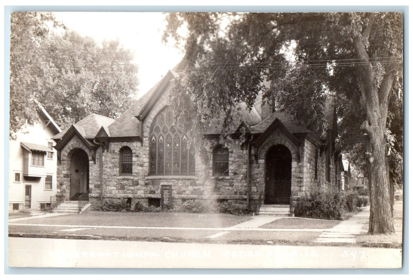 Cedar Falls IA RPPC Photo Postcard Congregational Church c1940\'s Vintage