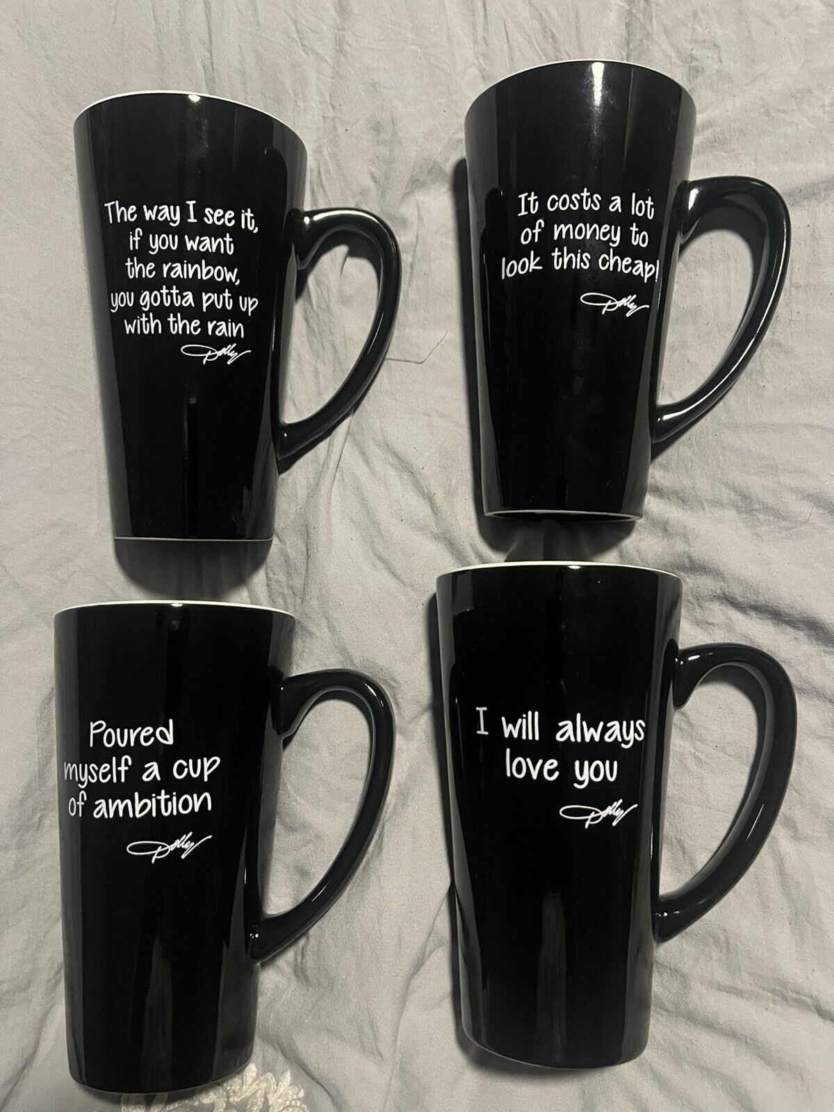 Dolly Parton Tall Black Coffee Mugs , From Dollywood  Set If 4, 1 Set Buy Now 
