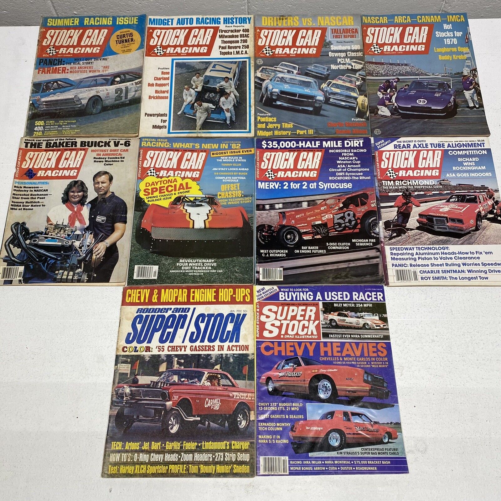 Stock Car Racing Magazine Lot (8), 9/67, 10&12/69, 2/70, 4/80's + 2 Super Stock