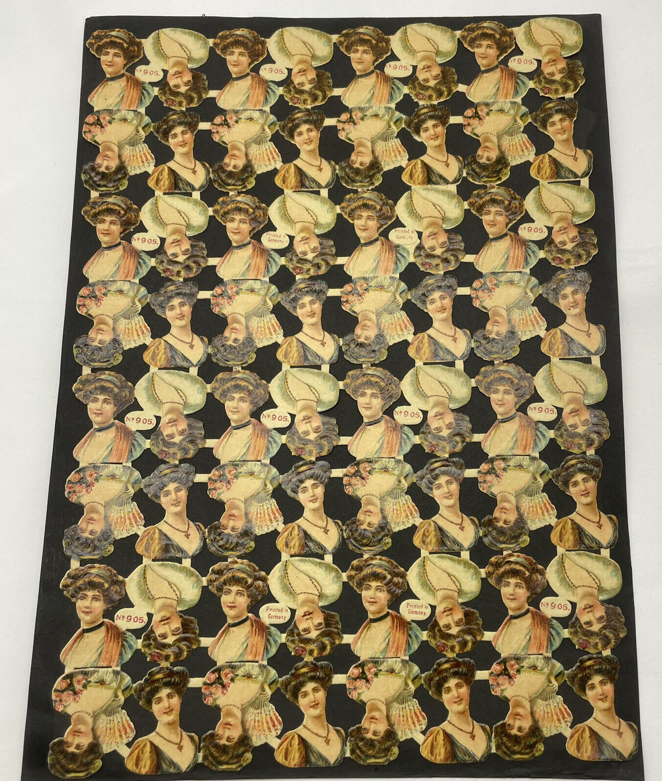 Vintage German Victorian Ladies Women\'s Heads Die Cuts Germany 905 Lot One Sheet