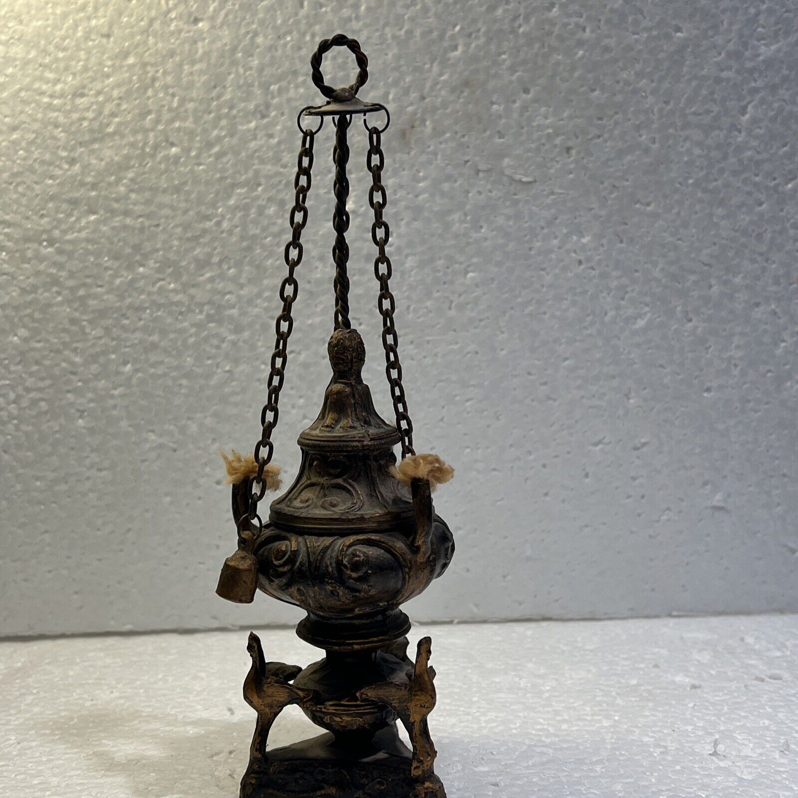 Vintage or antique Small Metal Oil Lamp, Made In Greece