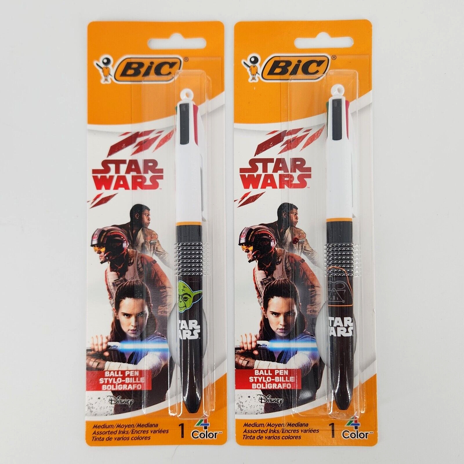 STAR WARS Bic 4 Color Pens Yoda & Darth Vader 2 PACK  NEW