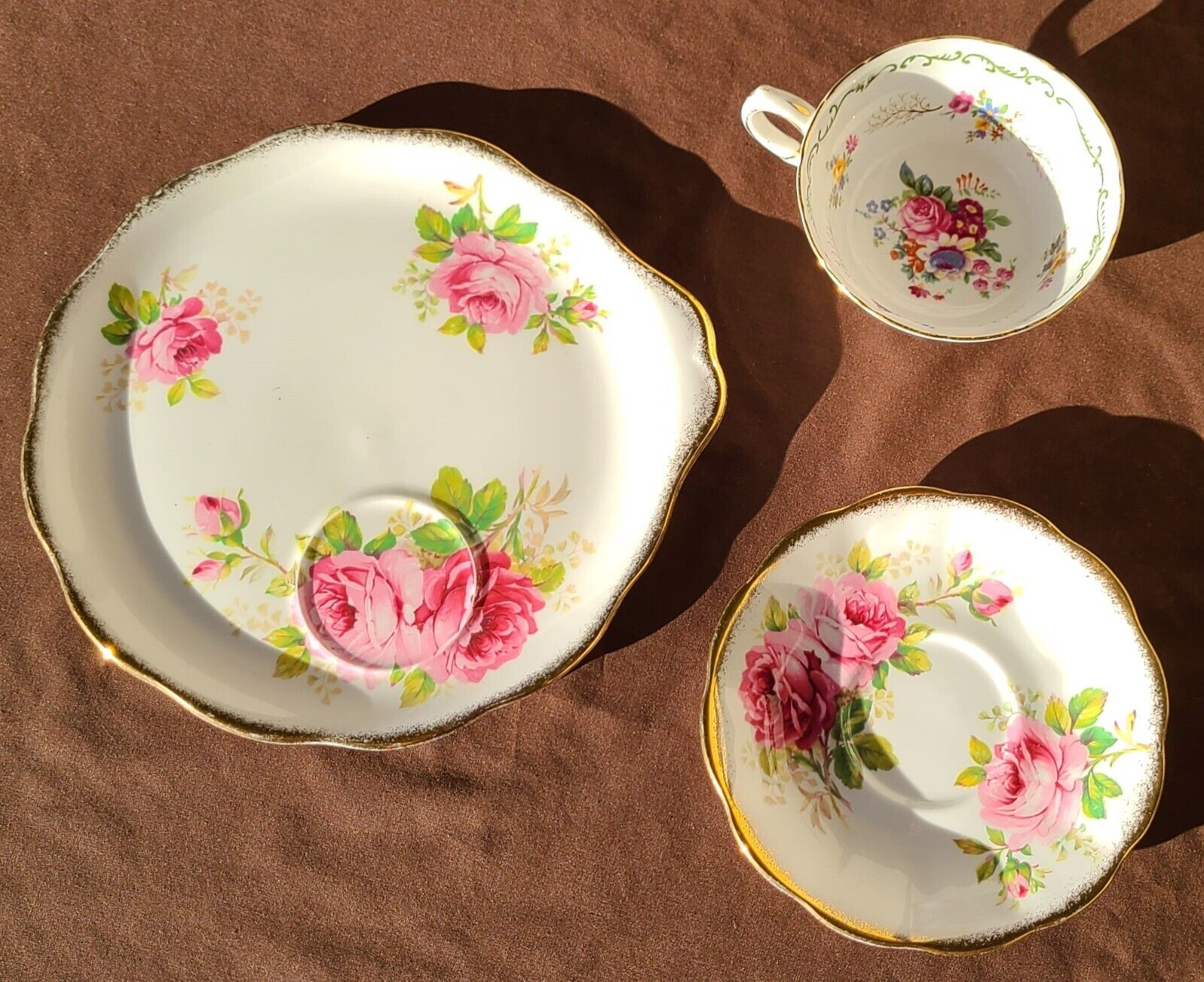 Vintage Royal Albert American Beauty Plate Saucer & Copeland Grosvenor Tea Cup