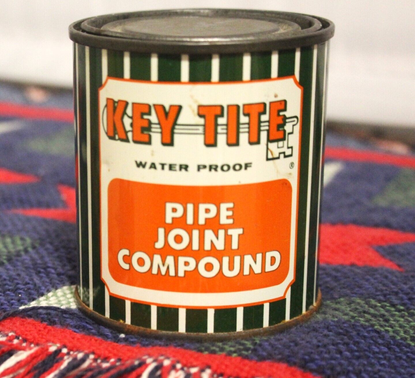 Vtg 1960\'s/50s KEY TITE  Pipe Joint Compound Metal Can Advertising - Nearly full