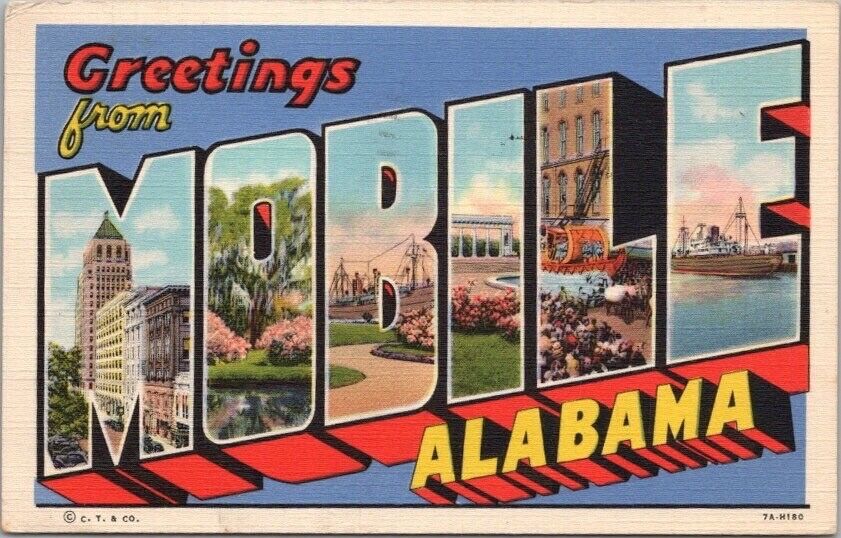 MOBILE, Alabama Large Letter Postcard Multi-View / Curteich Linen - 1947 Cancel