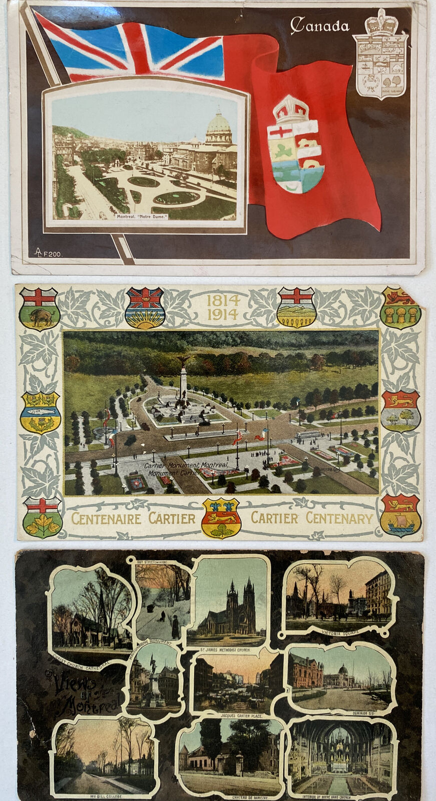 3 -1910’s Canadian Postcards-Montreal Cartier Centenary 1914