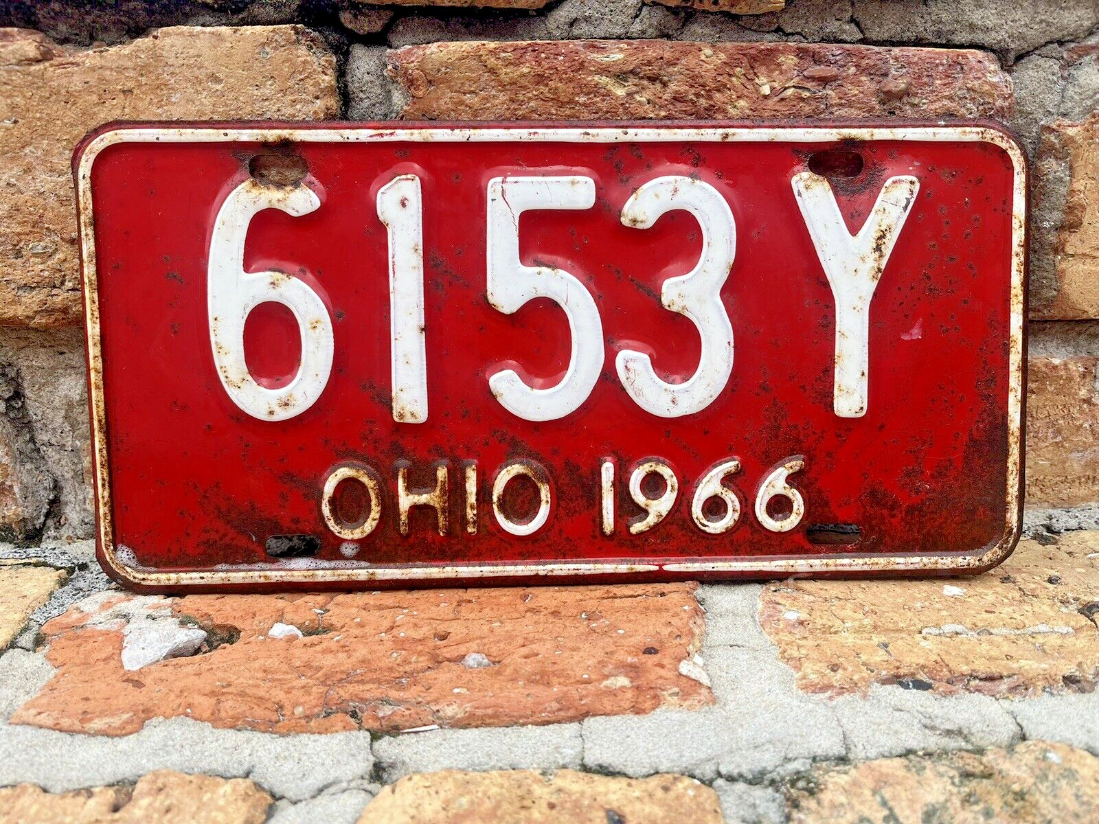VINTAGE OHIO OH 1966 RED LICENSE PLATE TAG CLASSIC CAR TRUCK HOT ROD WALL HANGER