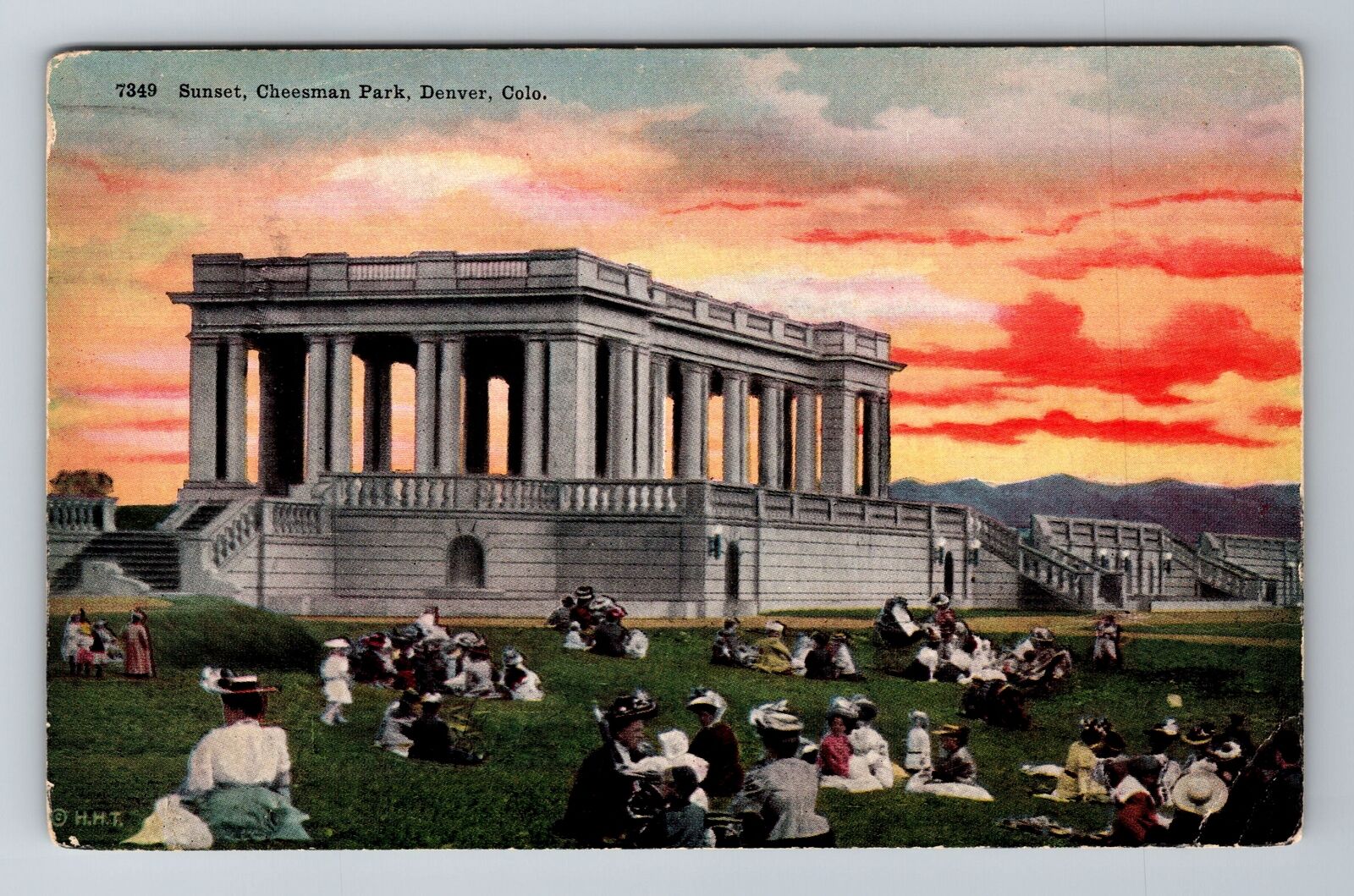 Denver CO-Colorado, Sunset, Cheesman Park, Antique, Vintage c1913 Postcard