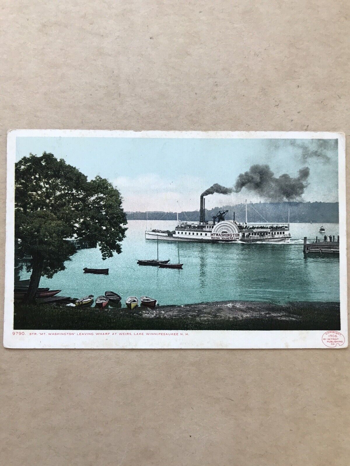 Steamer Mt. Washington Leaving Wharf, Lake Winnipesaukee, N. H. Postcard  1909 