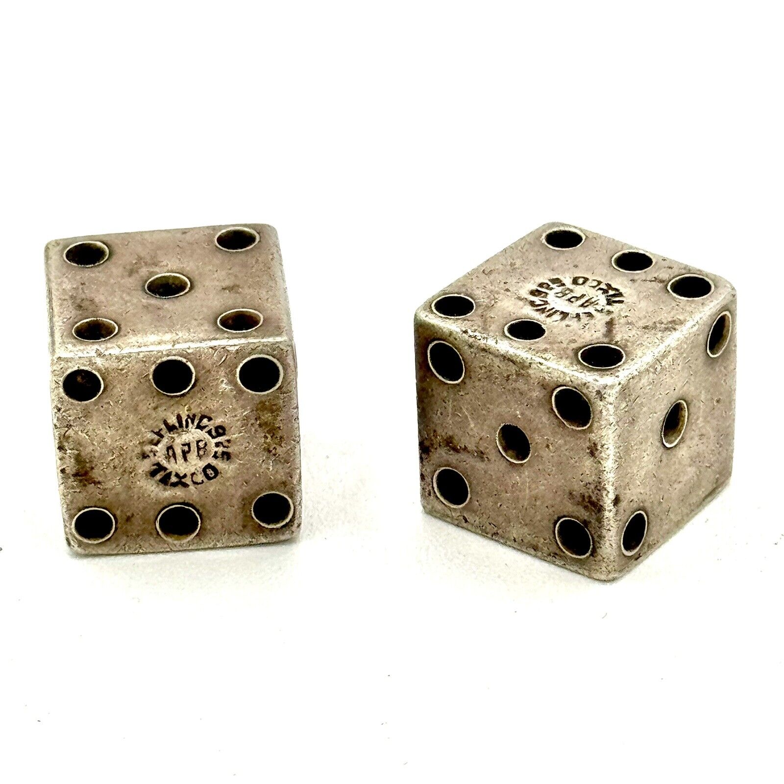 Taxco Fine Silver .925 Dice Set Patina Intact Loaded Movie Prop Vintage Gambling
