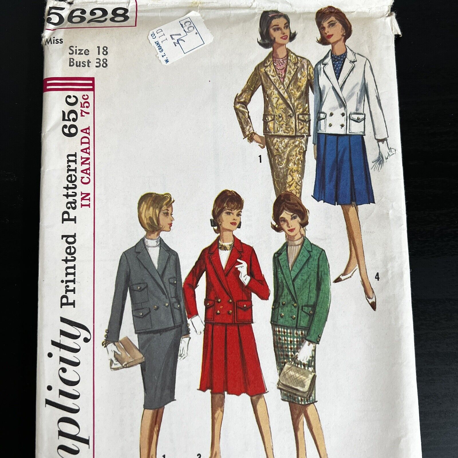 Vintage 1960s Simplicity 5628 MCM Suit w/ Two Skirts Sewing Pattern 18 M/L CUT
