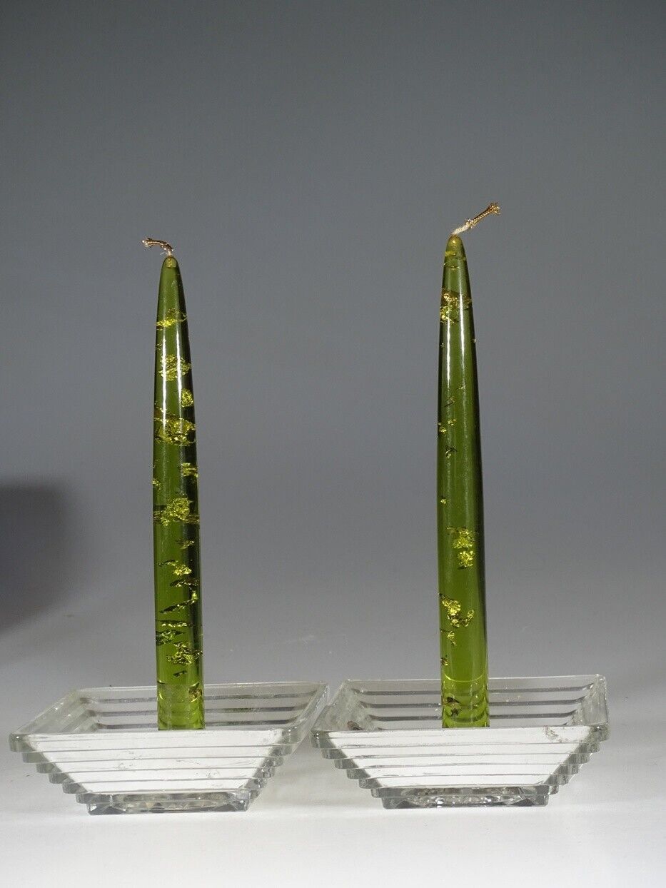 Vintage Clear Avocado Green Lucite Acrylic Taper Candles 8