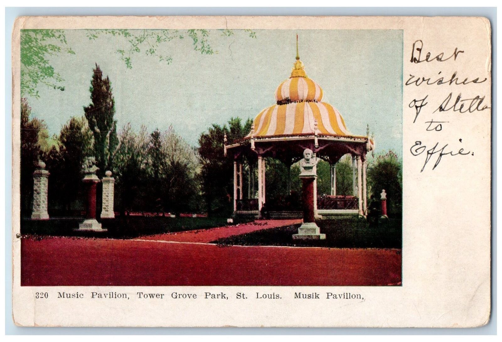 c1905\'s Music Pavilion Tower Grove Park Statue St. Louis Missouri MO Postcard