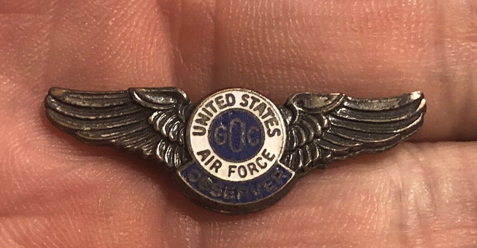 WWII WW2 Era USAF Air Force GOC Observer Military Wings Pin