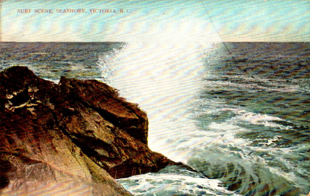 Surf Scene, Seashore, Victoria, B.C. - Crashing Waves - Unposted Postcard