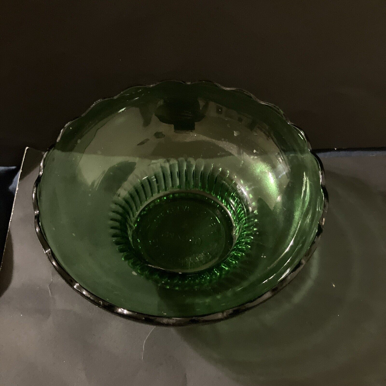 Vintage 1950's E.O. Brody CO. M2000 Cleveland Ohio Green Glass Dish Bowl Scallop