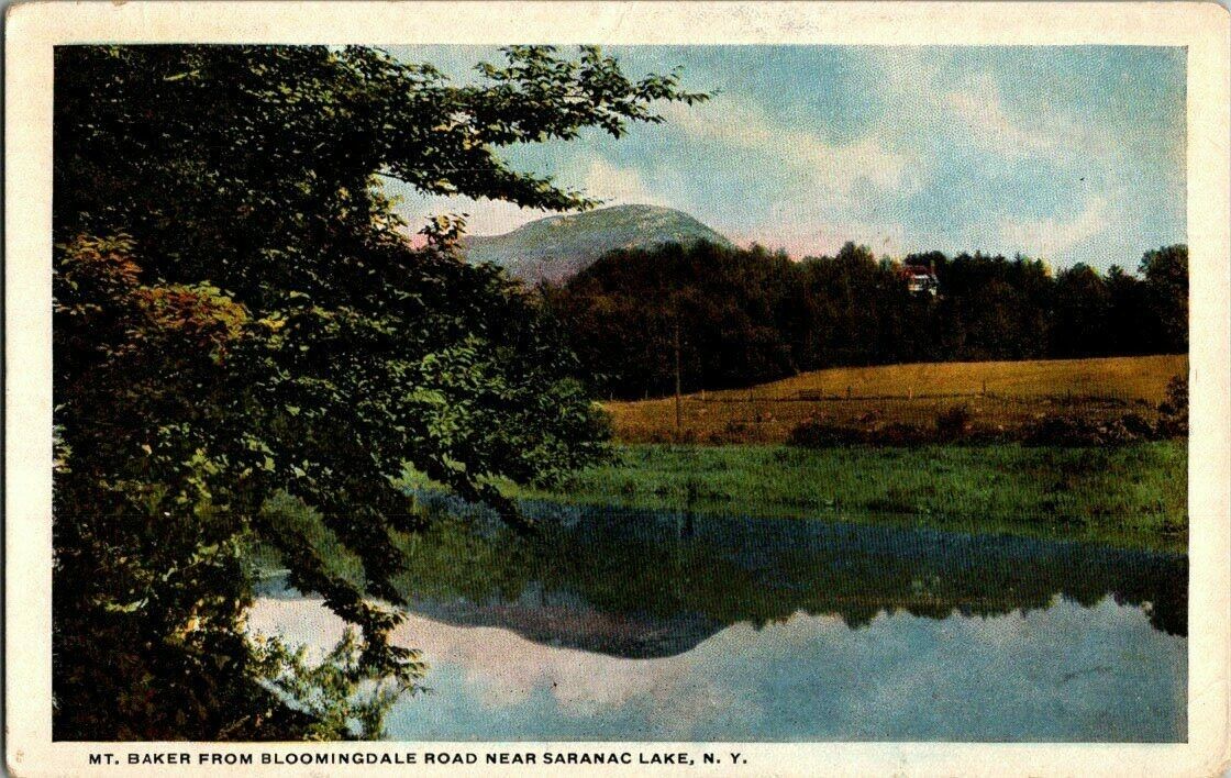 1918. MT BAKER FROM BLOOMINGDALE RD. SARANAC LAKE, NY POSTCARD. DD10