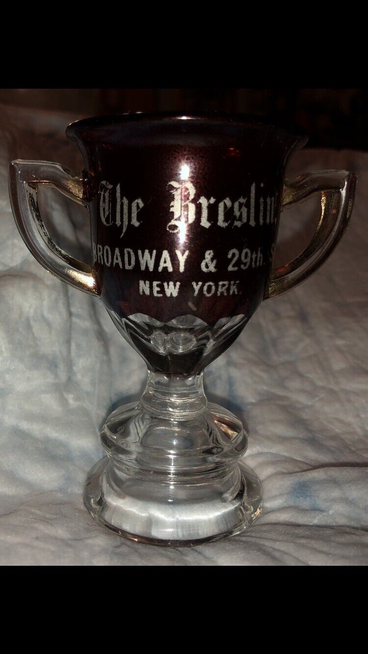 HOTEL BRESLIN NYC VERY RARE VINTAGE RUBY GLASS LOVING CUP CIRCA 1905