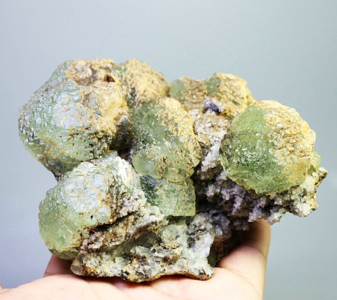1.66lb Natural Clear Green Ladder Cube Fluorite Crystal Cluster Mineral Specimen
