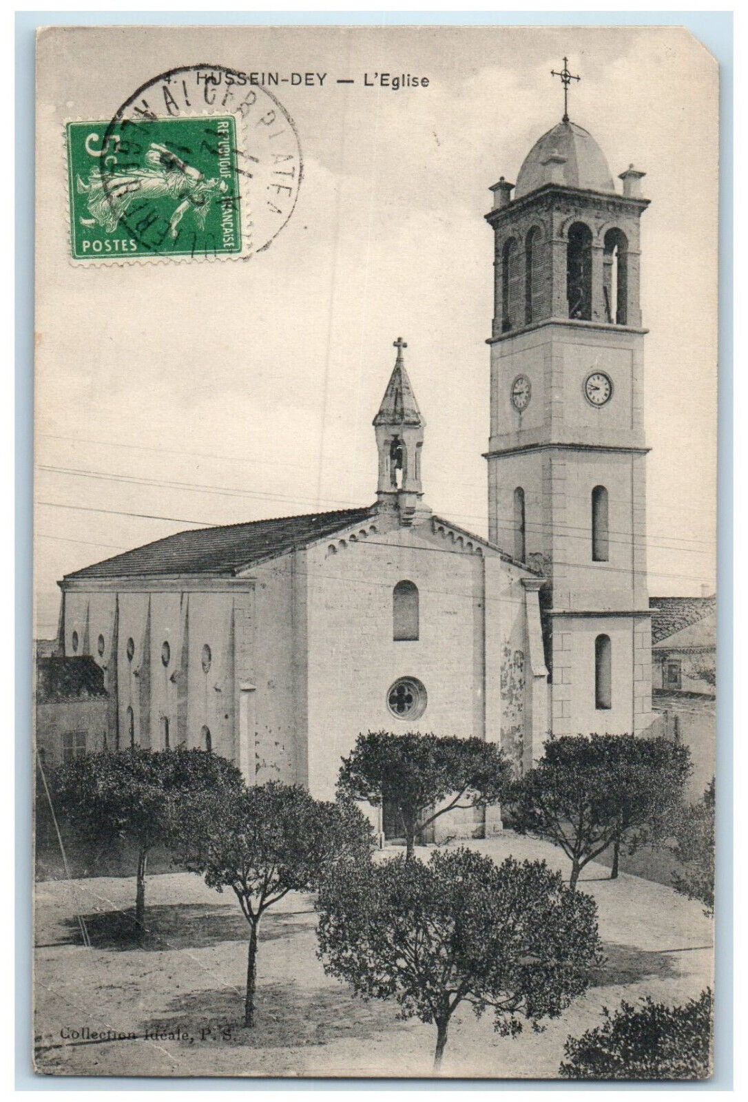 1913 Front View of Hussein Dey Church Algeria Posted Antique Postcard
