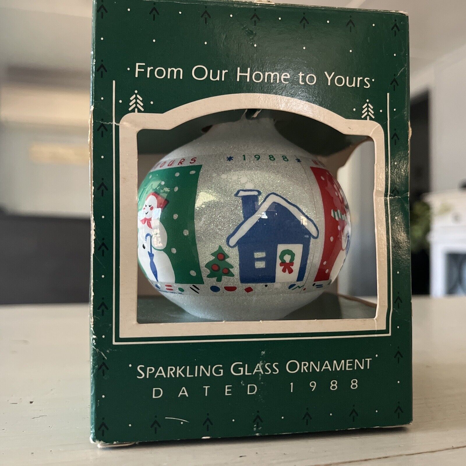 Hallmark Ornament 1988 “From Our Home to Yours” Sparkling Glass