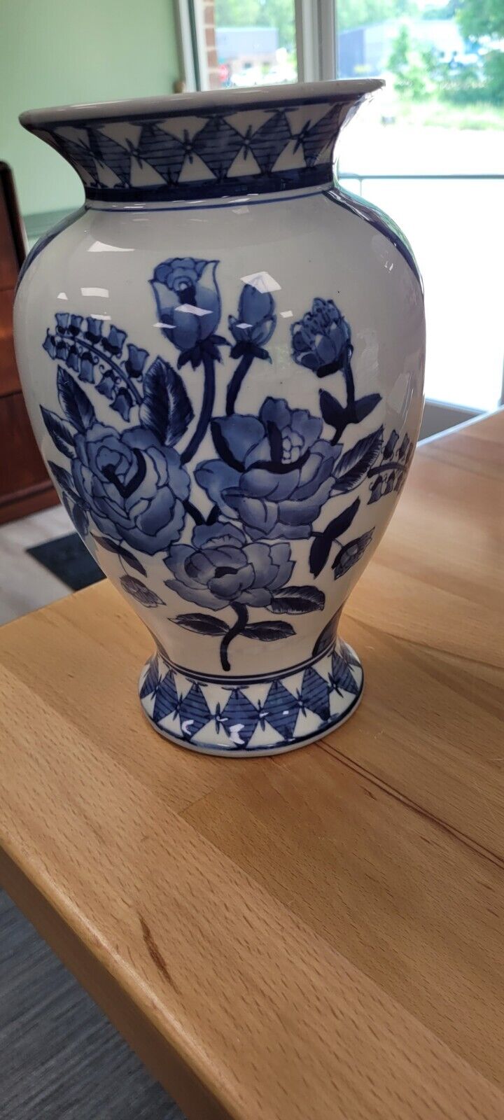 Blue And White Large Porcelain Vase With Flowers