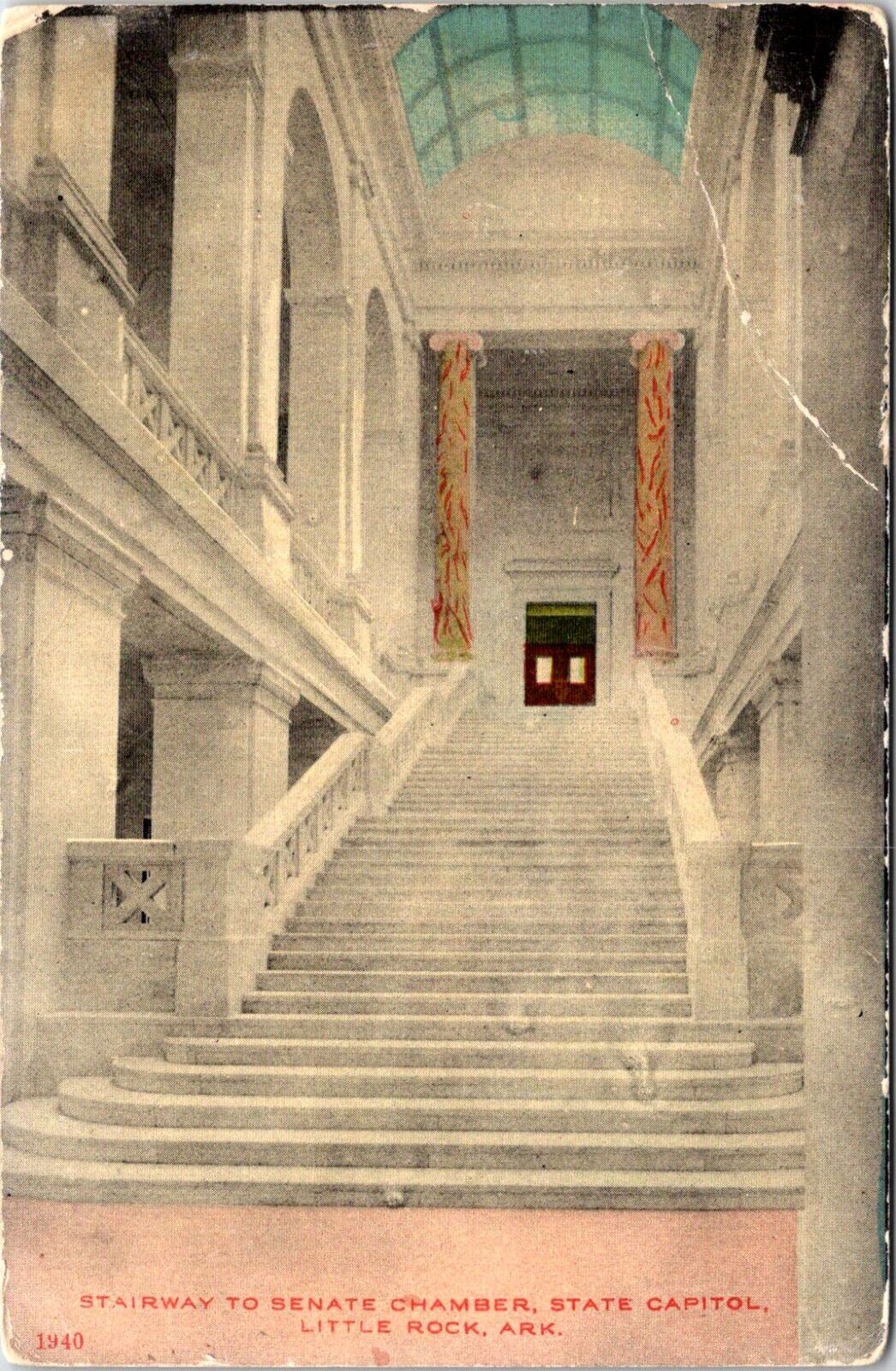 Postcard 1915 Stairway Senate Chamber State Capitol Little Rock Arkansas D57