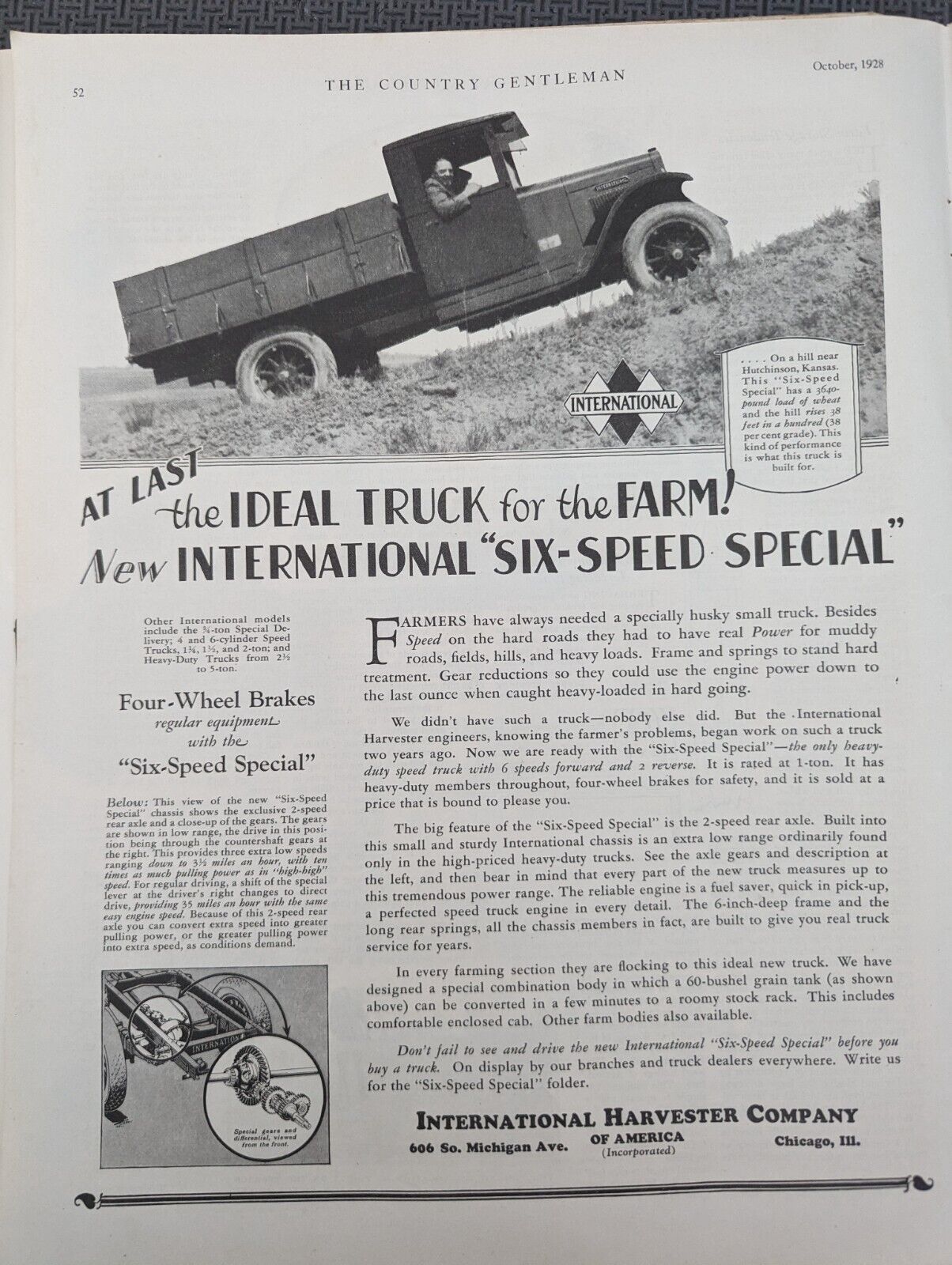Large Original Antique Magazine Ad 1928 International Six Speed Special Truck