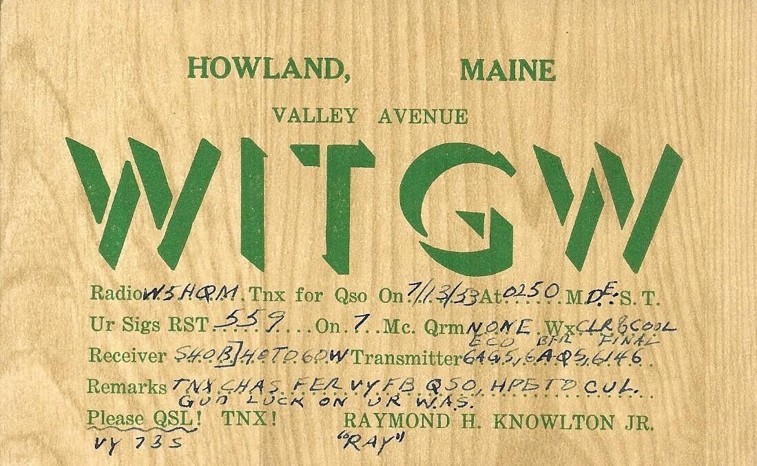 QSL  1953 Howland    Maine    radio card
