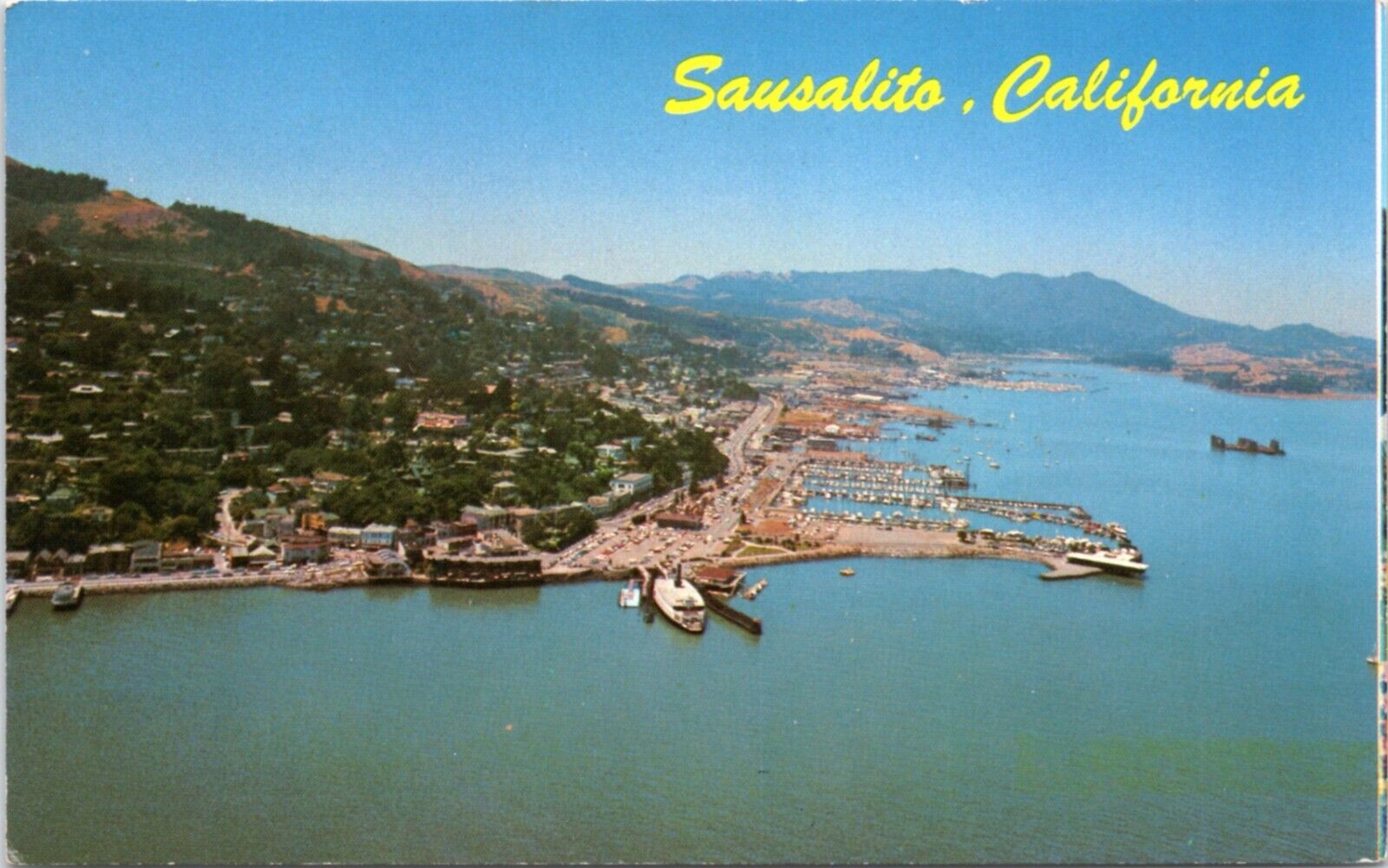 Postcard CA -Aerial view of Sausalito and Marin County with Mount Tamalpais