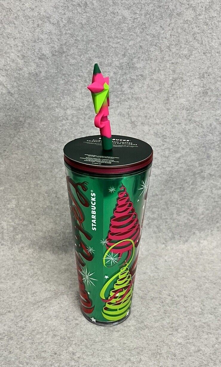 NEW Winter 2023 Starbucks Christmas Holiday Tumbler Silicone Star Straw Topper