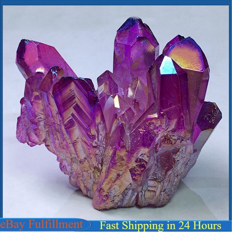 Large Natural Angel Aura Purple Titanium Gemstone Quartz Crystal Cluster Mineral