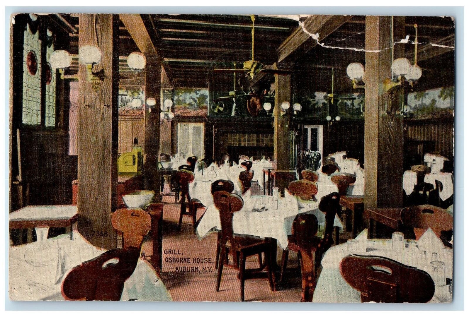 1913 Grill Osborne House Auburn New York NY Hotel Restaurant Interior Postcard