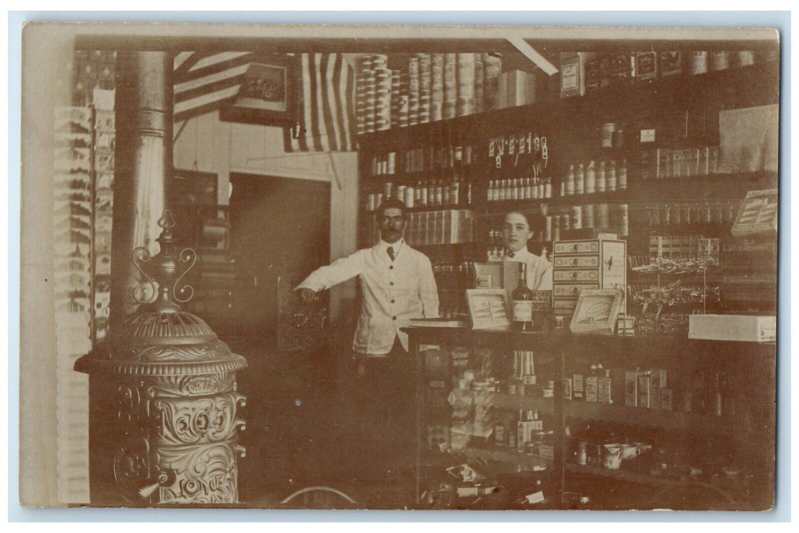 c1910's General Dry Goods Store Interior Stove RPPC Photo Antique Postcard