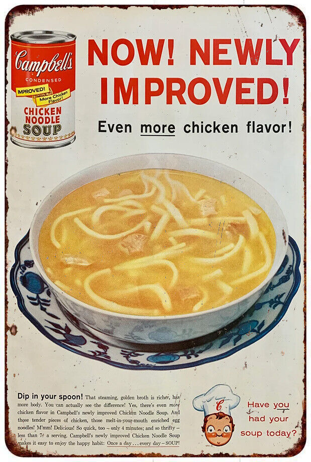 1950s Campbells chicken noodle soup AD Vintage Look Reproduction Metal sign