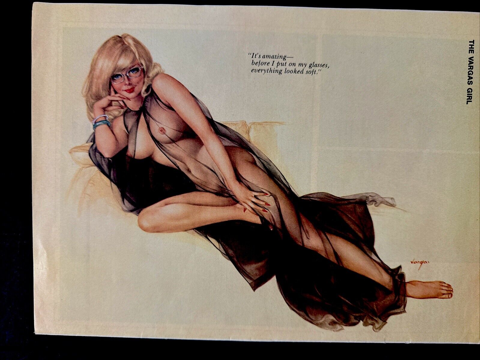 VARGAS GIRL Sexy Pin-Up 1974 Playboy Print Blonde Wearing Glasses