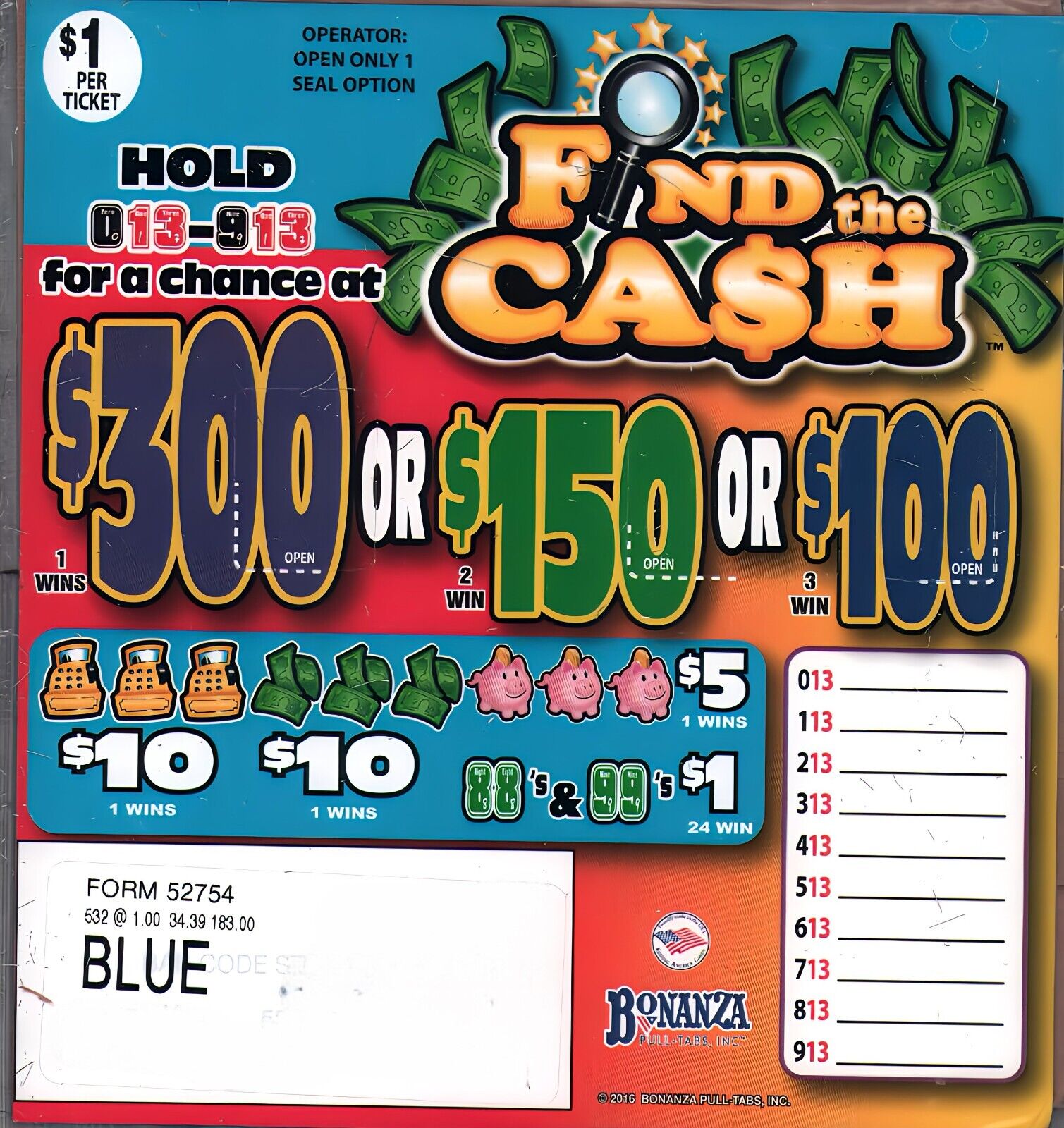Hard Card Pull Tickets - 3 Pack Find the Cash