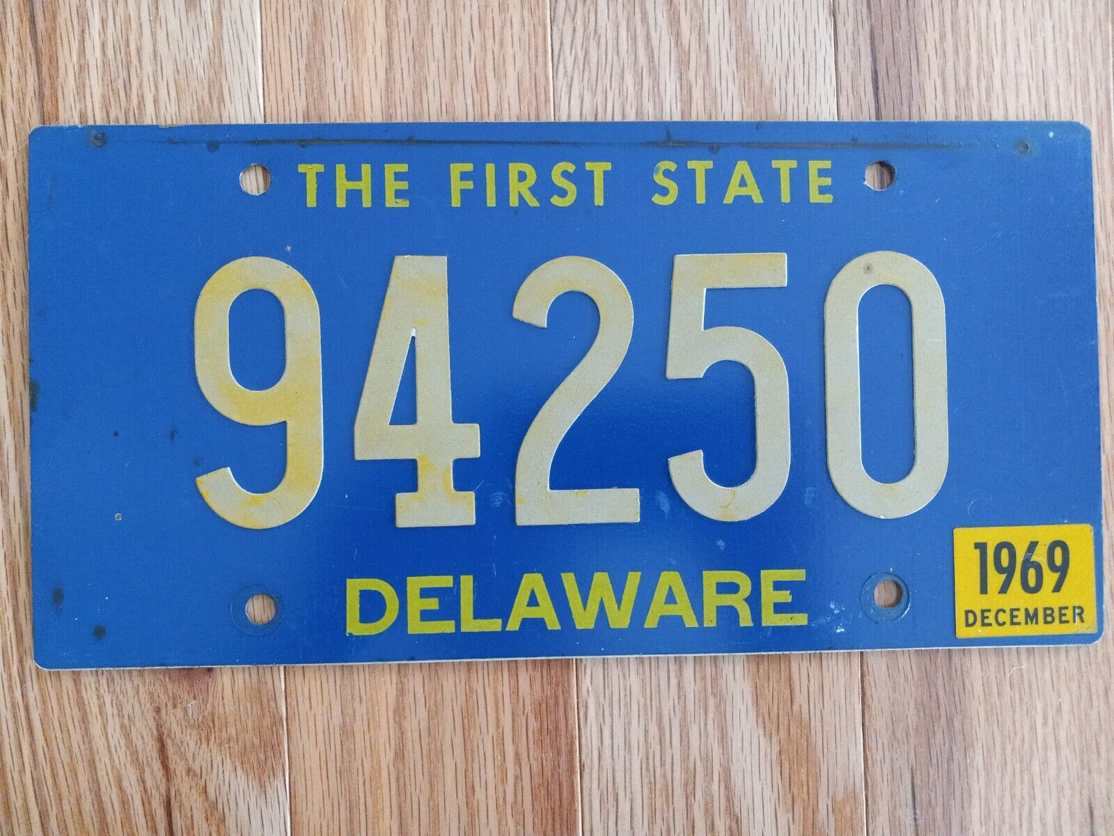 1969 Delaware License Plate-Riveted Numbers