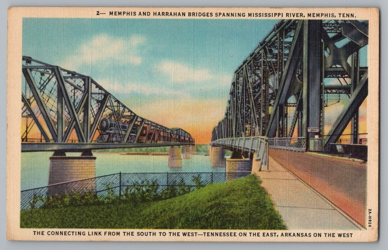 Postcard Memphis And Harrahan Bridges, Memphis, Tennessee