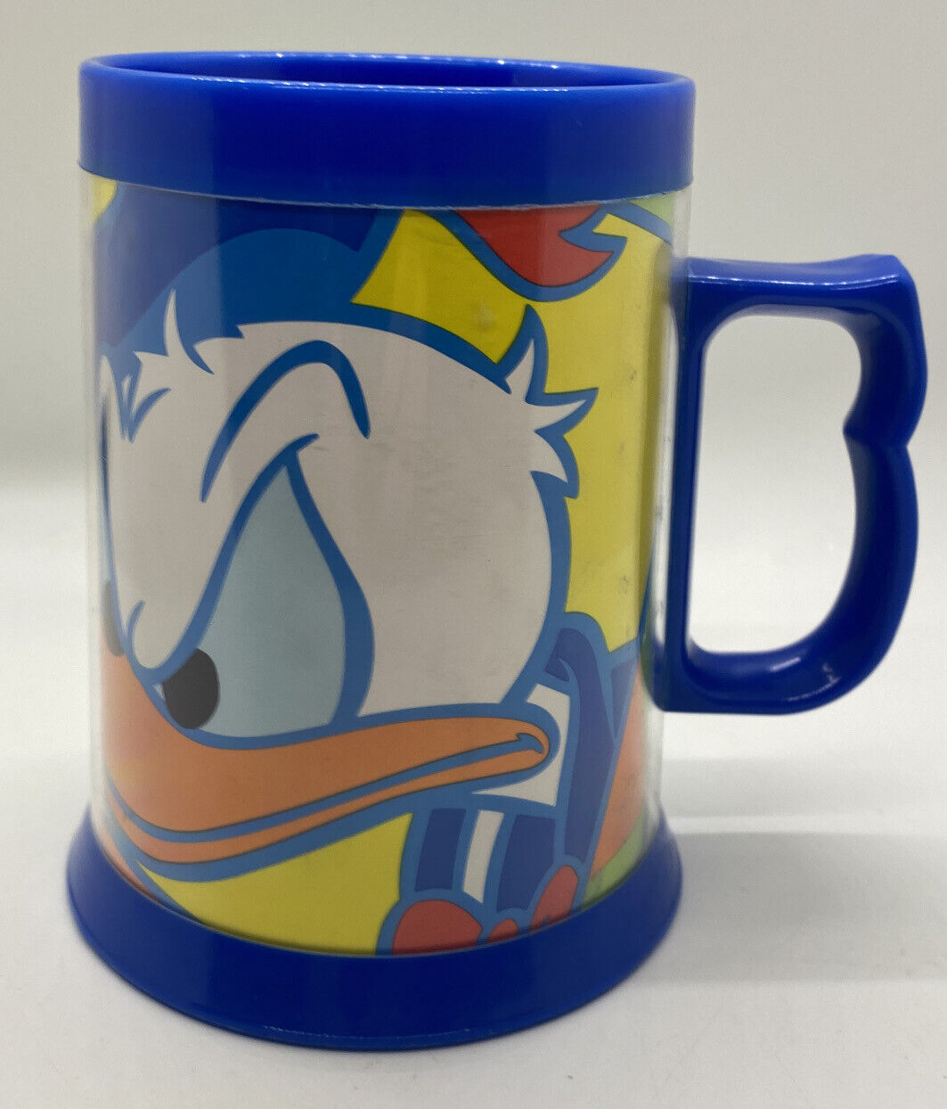 Vintage Disney Thermo-Serv Plastic Mug Cup Donald Duck Angry Face blue